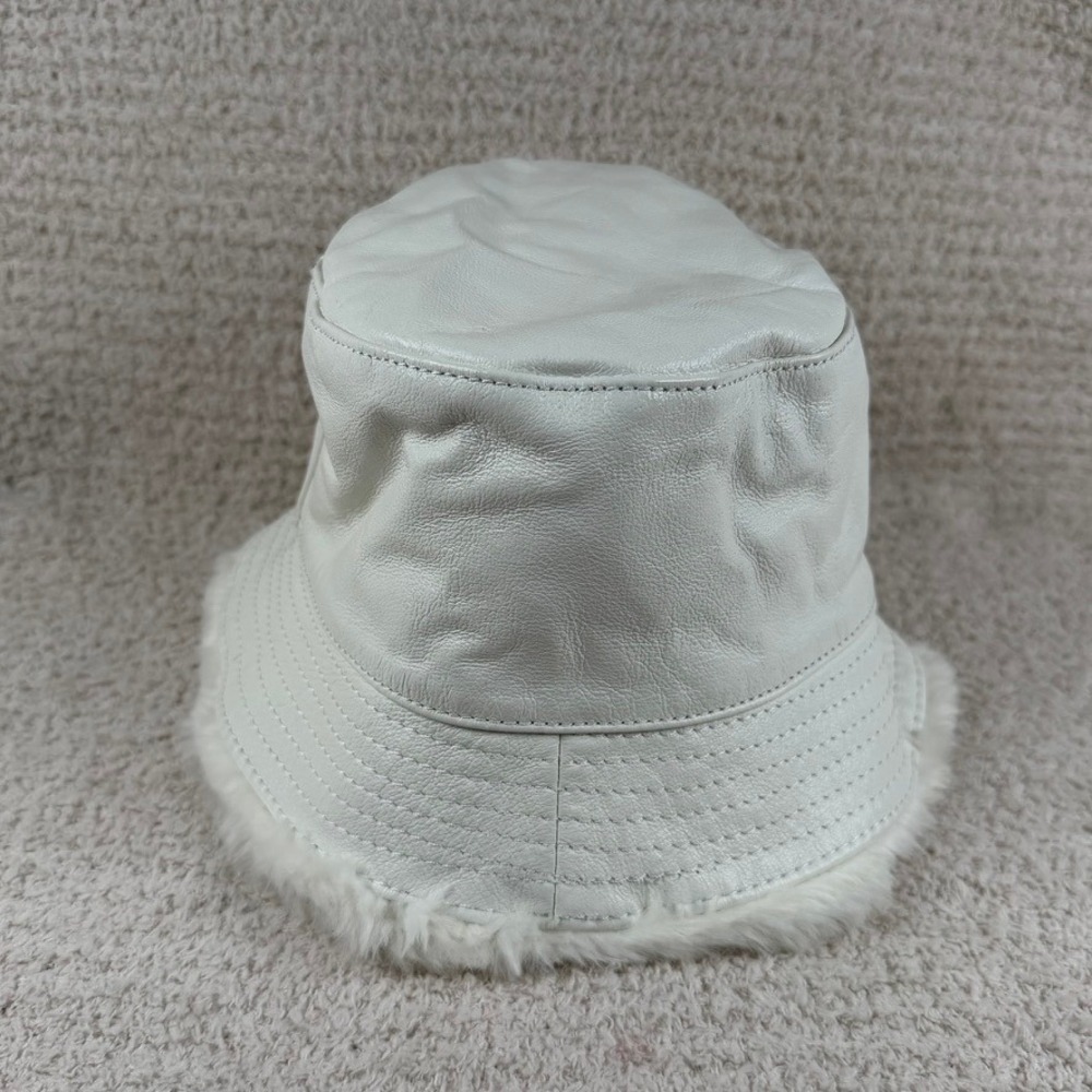 Wilsons Leather Maxima White Leather Faux Fur Lined Bucket Hat SM 44371L10